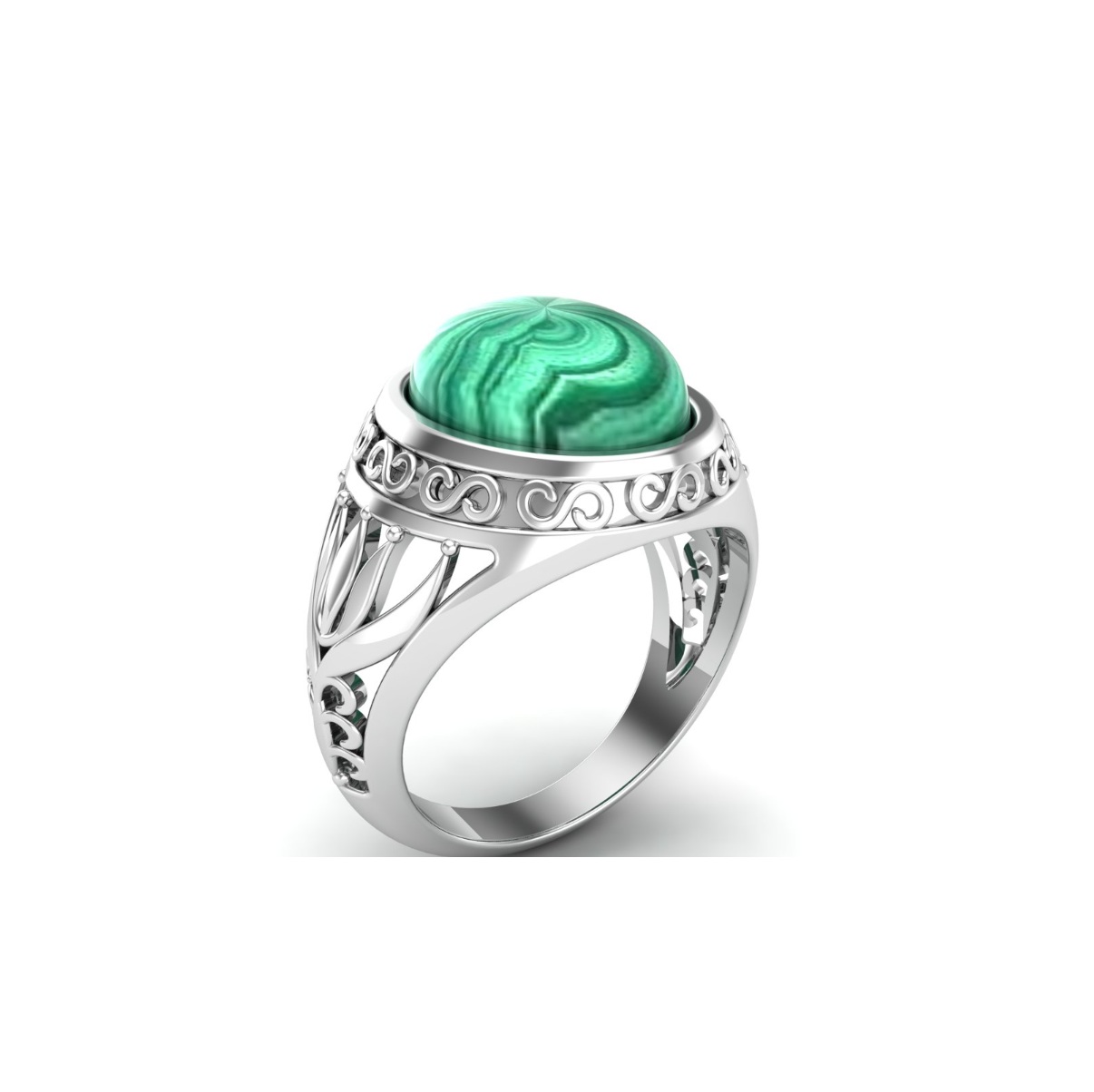 Bague malachite argent Napoli chevalière